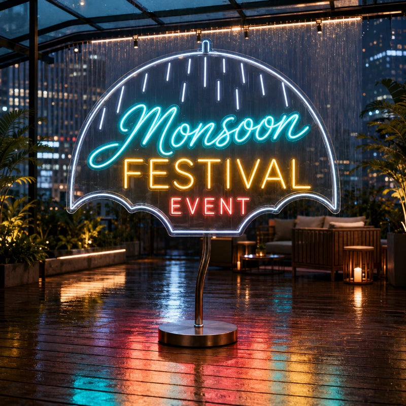 Umbrella Monsoon Festival Event Neon Sign