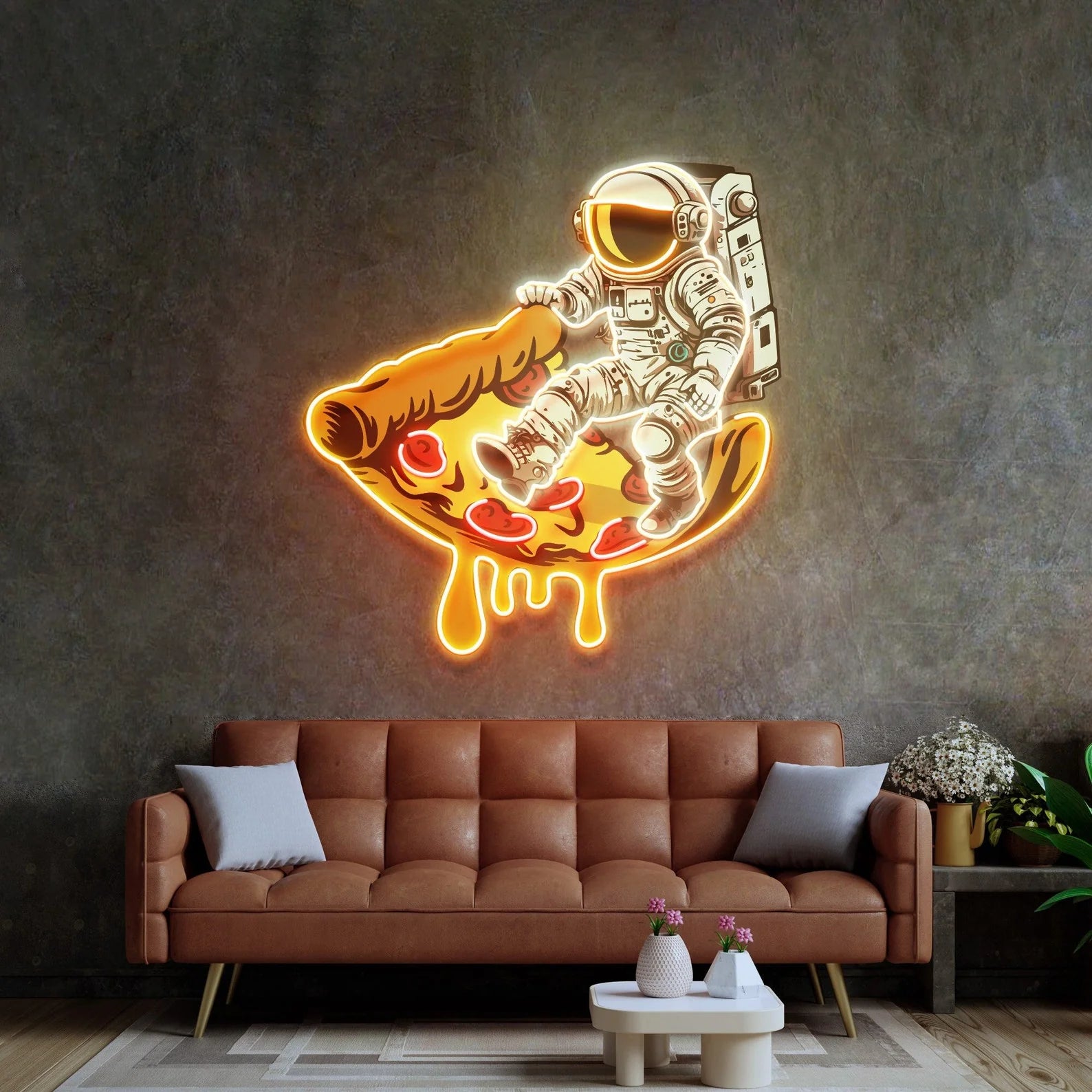UV Print Astronaut On Pizza Neon Sign