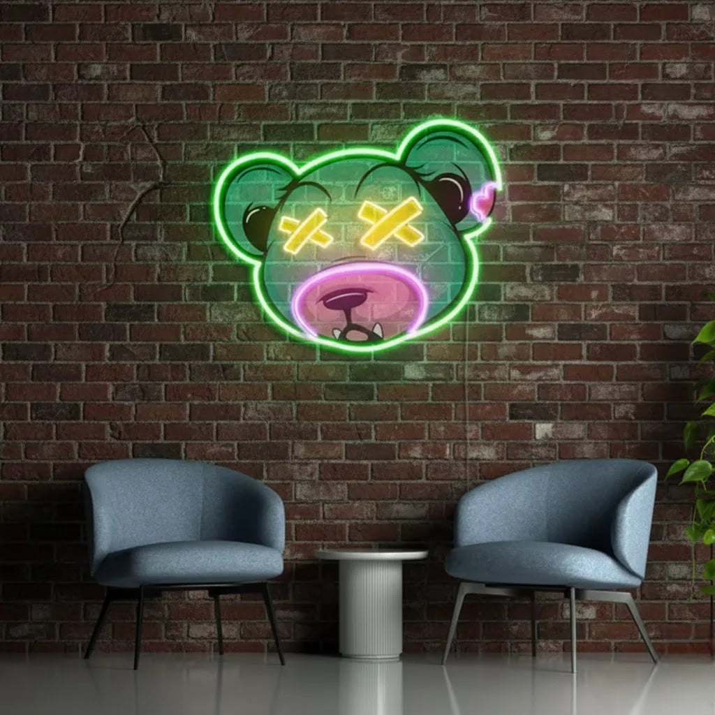 UV Print Dead Bear Cartoon Custom Neon Light