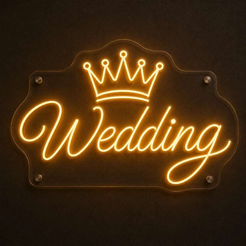 Wedding Crown Golden Neon Sign