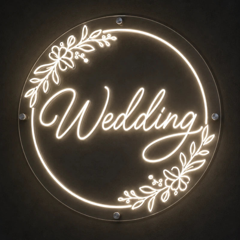 Wedding Floral Circle Warm White Neon Sign