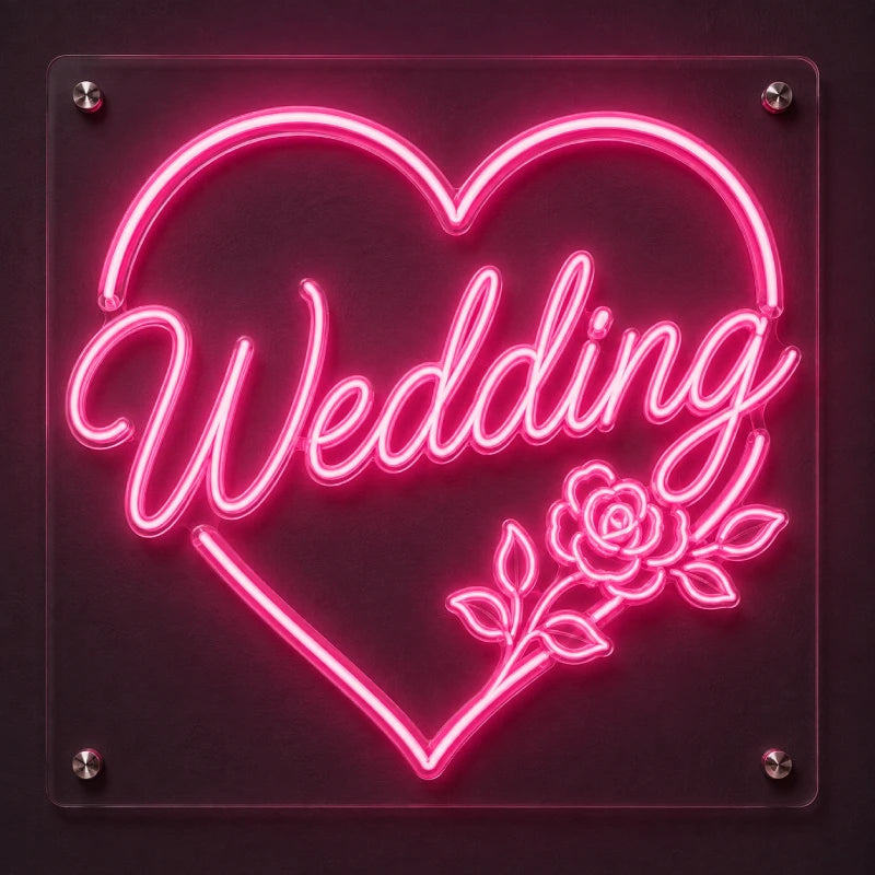 Wedding Heart Rose Pink Neon Sign